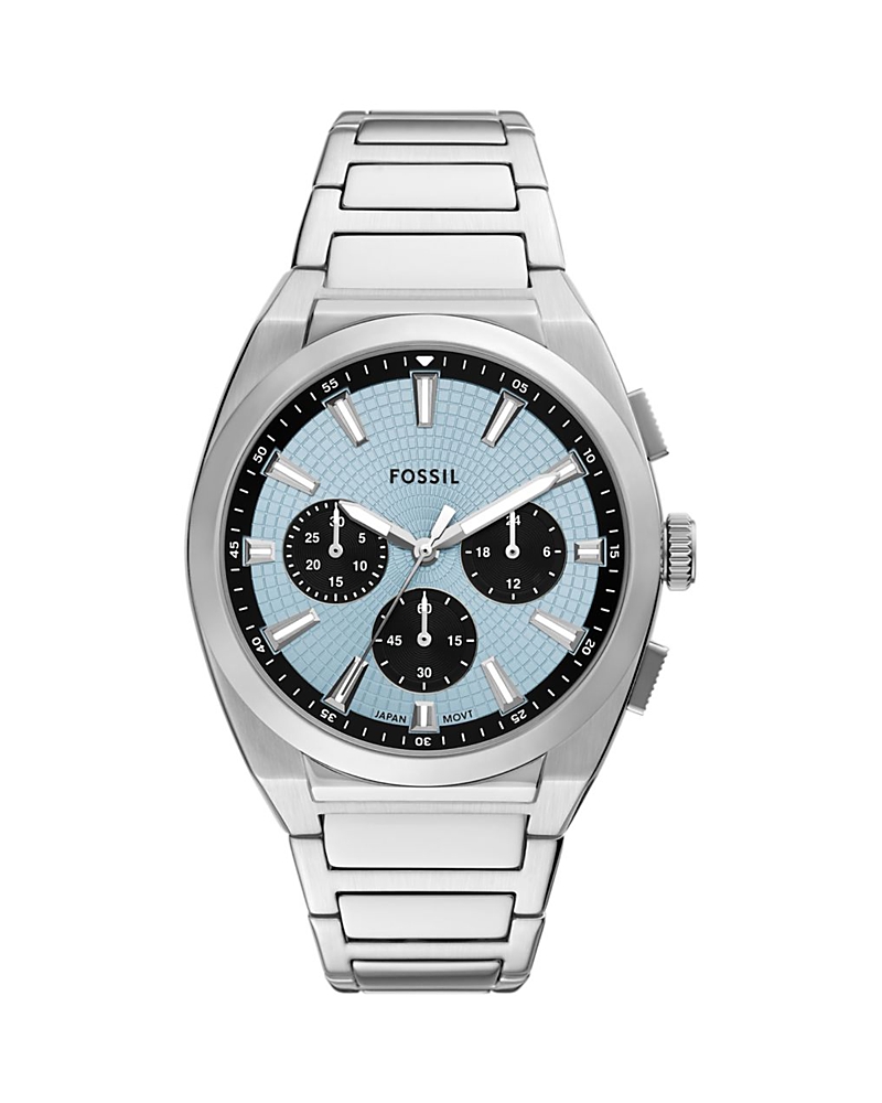 Fossil Men's Everett Chronograph Stainless Steel Watch, 44mm In Blue/silver