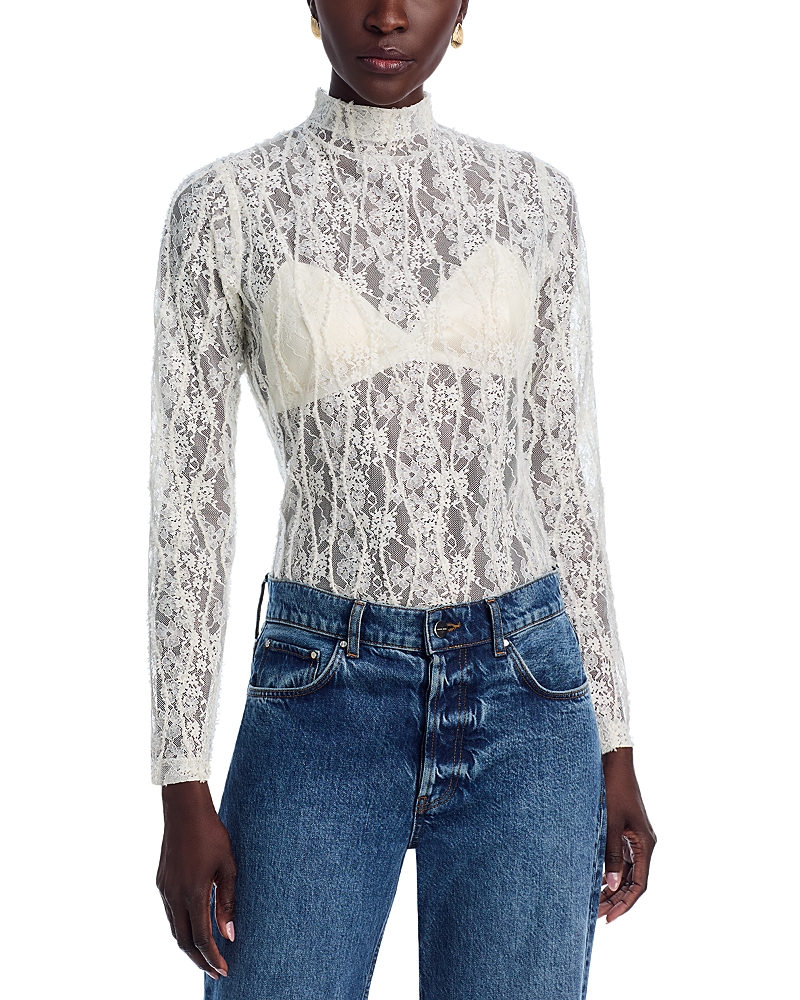 AQUA LACE MOCK NECK TOP - EXCLUSIVE