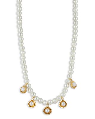 Aqua Imitation Pearl Shell Dangle Necklace - Exclusive