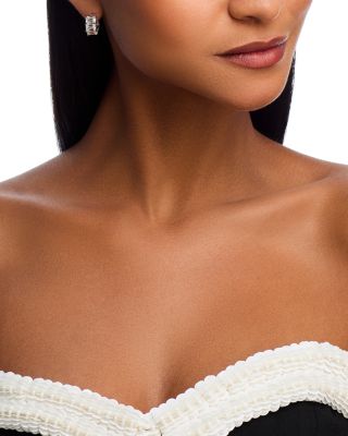 Certified Lab Grown Diamond Emerald Cut Huggie Hoop Earrings in 18K White Gold, 5.0 tcw