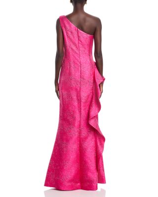 Metallic Jacquard Side Ruffled Gown