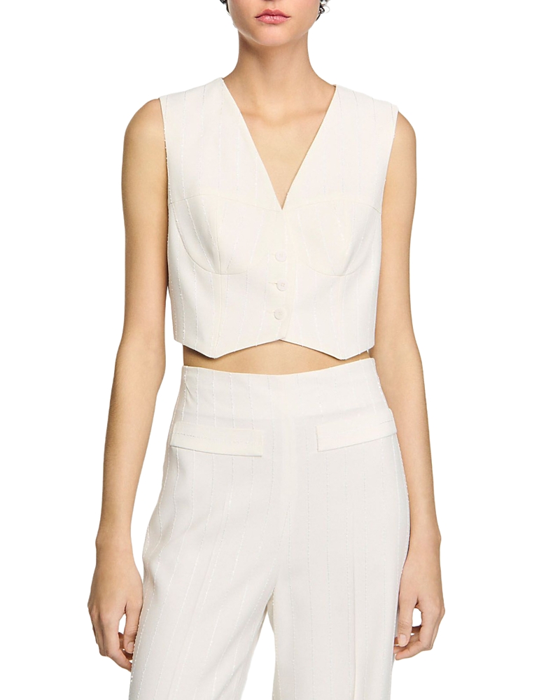 Sandro Sequin Cropped Jacket In Ecru