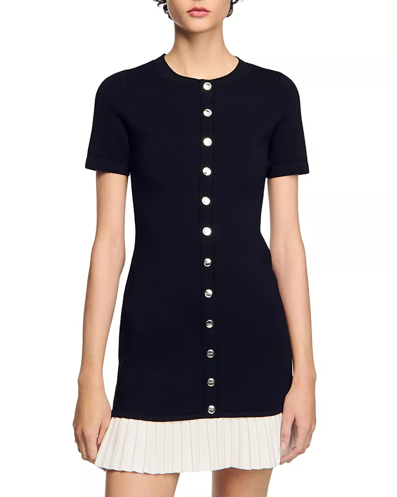 Sandro Short Knit Dress with Ruffle