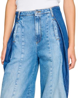 High Rise Contrast Panel Jeans in Blue Jean