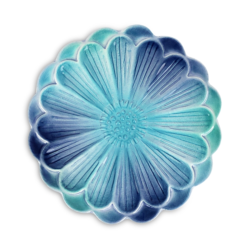 Vietri Lisbon Cobalt And Aqua Flower Cocktail Plate