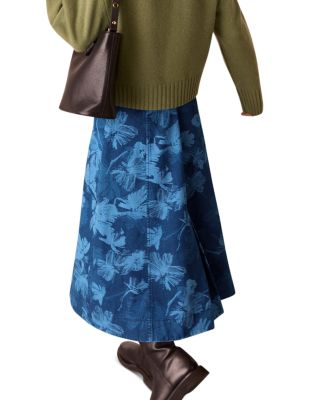 Chalk Print Denim Midi Skirt