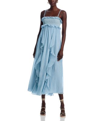 AQUA - Ruffle Crinkled Midi Dress - Exclusive