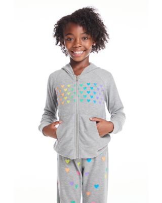 CHASER - Girls' Rainbow Hearts Zip Up Hoodie - Little Kid