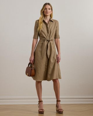 Petites Linen Tie Front Shirt Dress