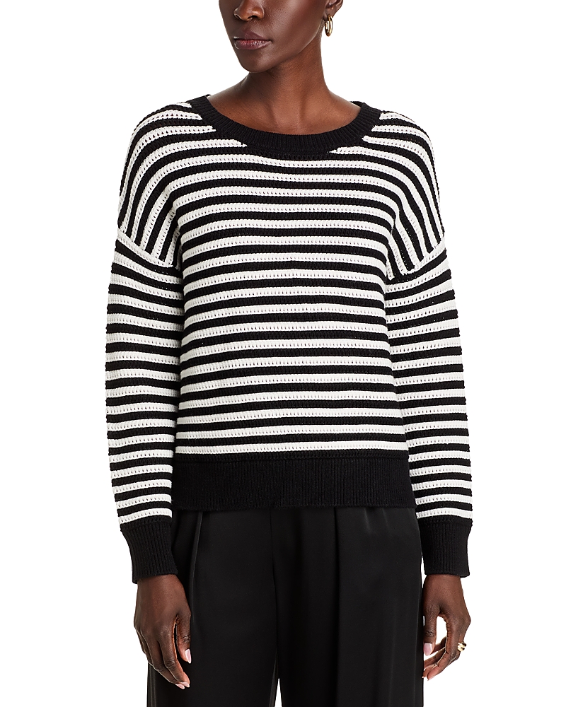 T Tahari Stripe Pointelle Sweater In Black/white