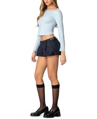 Buckled Pinstripe Bubble Mini Skort