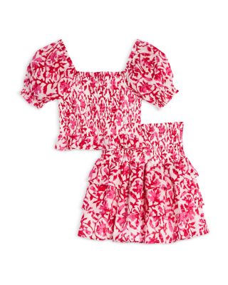 AQUA - Girls' Printed Smocked Top & Tiered Floral Skirt - Big Kid - Exclusive