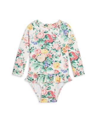 Ralph Lauren Girls' Floral Ruffled One Piece Rash Guard - Baby ...