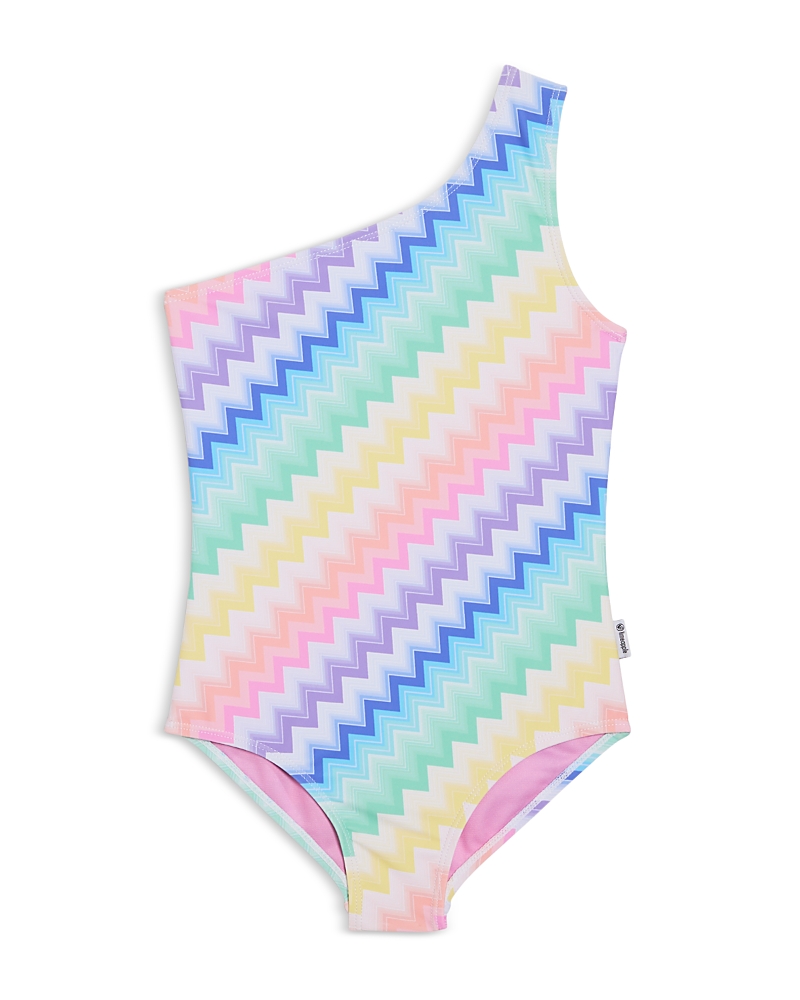 Shop Limeapple Girls' One Shoulder Geometric One Piece Swimsuit - Little Kid, Big Kid In Multi