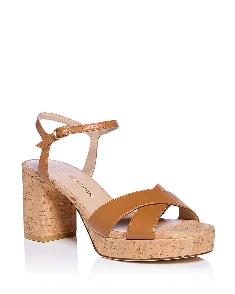 Stuart Weitzman Dayna Leather Crisscross Platform Sandals In Macchiato