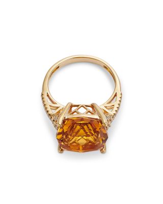 Cushion Cut Citrine & Diamond Ring in 14K Yellow Gold