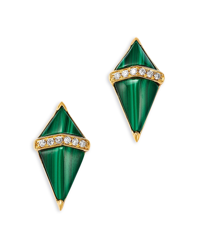 Shop Bloomingdale's Fine Collection Malachite & Diamond Kite Stud Earrings In 14k Yellow Gold In Green