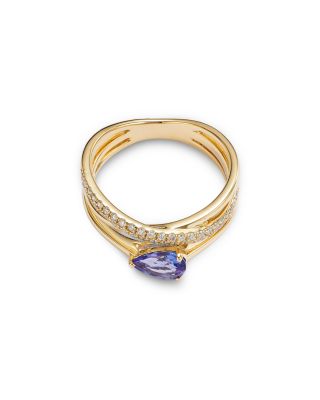 Tanzanite & Diamond Crossover Ring in 14K Yellow Gold