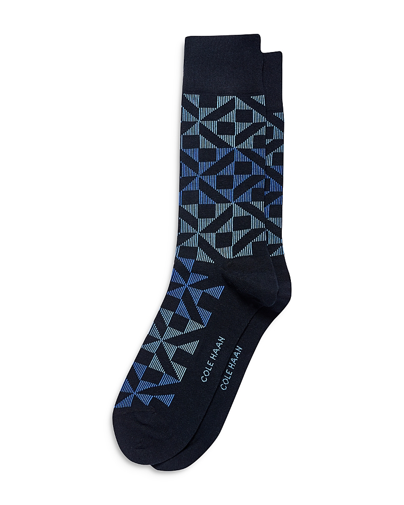 Cole Haan Geometric Crew Dress Socks In Navy