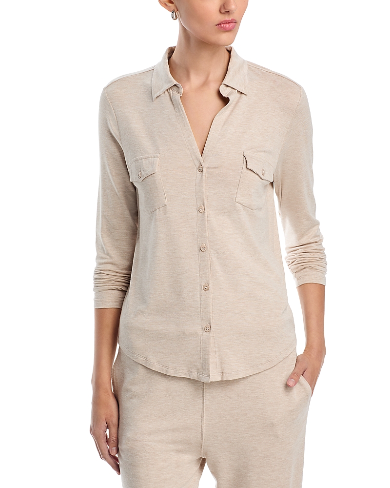 Majestic Point Collar Button Front Shirt In Ecru Chine