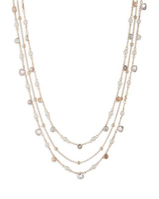 Ralph Lauren - Three Row Cubic Zirconia & Faux Pearl Collar Necklace, 16", 17.25", 18.25"