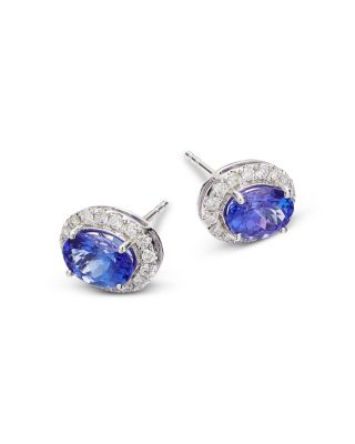 Tanzanite & Diamond Oval Halo Stud Earrings in 14K White Gold