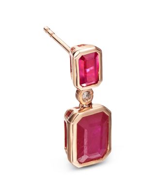 Ruby & Diamond Drop Earrings in 14K Rose Gold