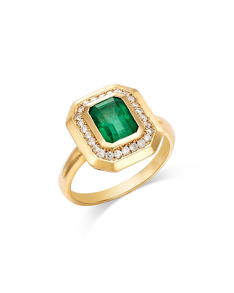Bloomingdale's Fine Collection Emerald & Diamond Halo Ring In 14k Yellow Gold In Gold