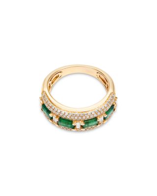 Emerald & Diamond Pav&eacute; Ring in 14K Yellow Gold