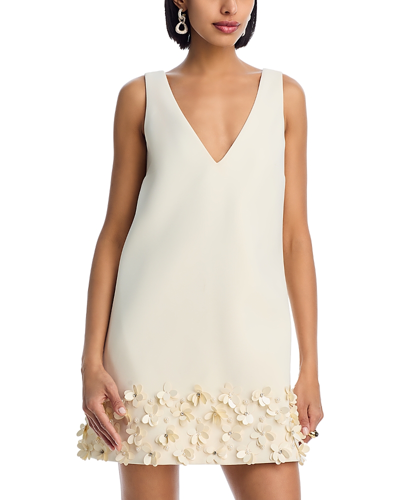 Self-portrait Crystal And Faux-pearl Embellished Crepe Mini Dress In Cream