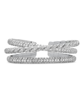 Sculpted Cable Flex Three Row Bracelet in 18K White Gold with Diamonds, 18.5mm