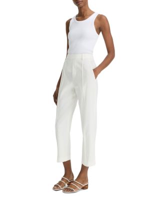 Linen Blend Mid Rise Tapered Pull On Pants  