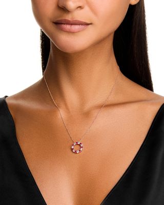 Ruby & White Sapphire Circle Pendant Necklace in 14K Rose Gold, 18"