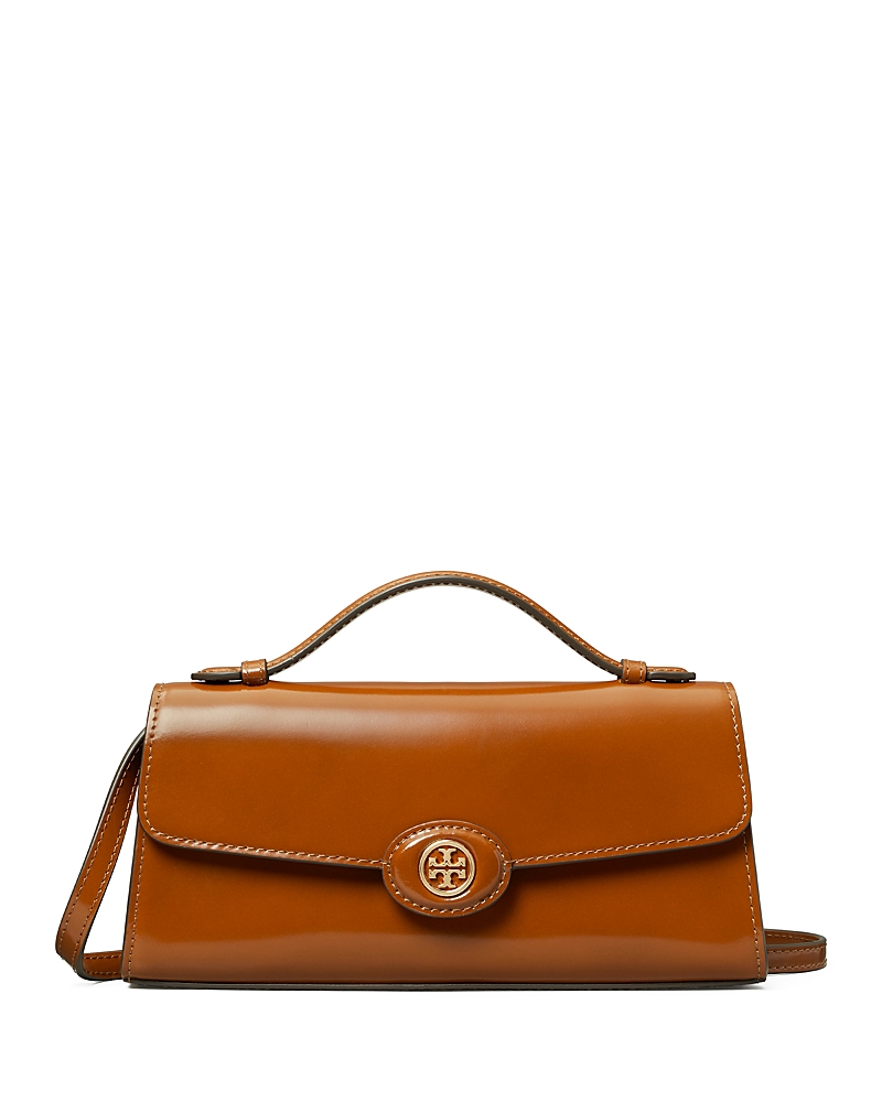 Tory Burch Robinson Spazzolato Top Handle Chain Wallet In Dark Sienna