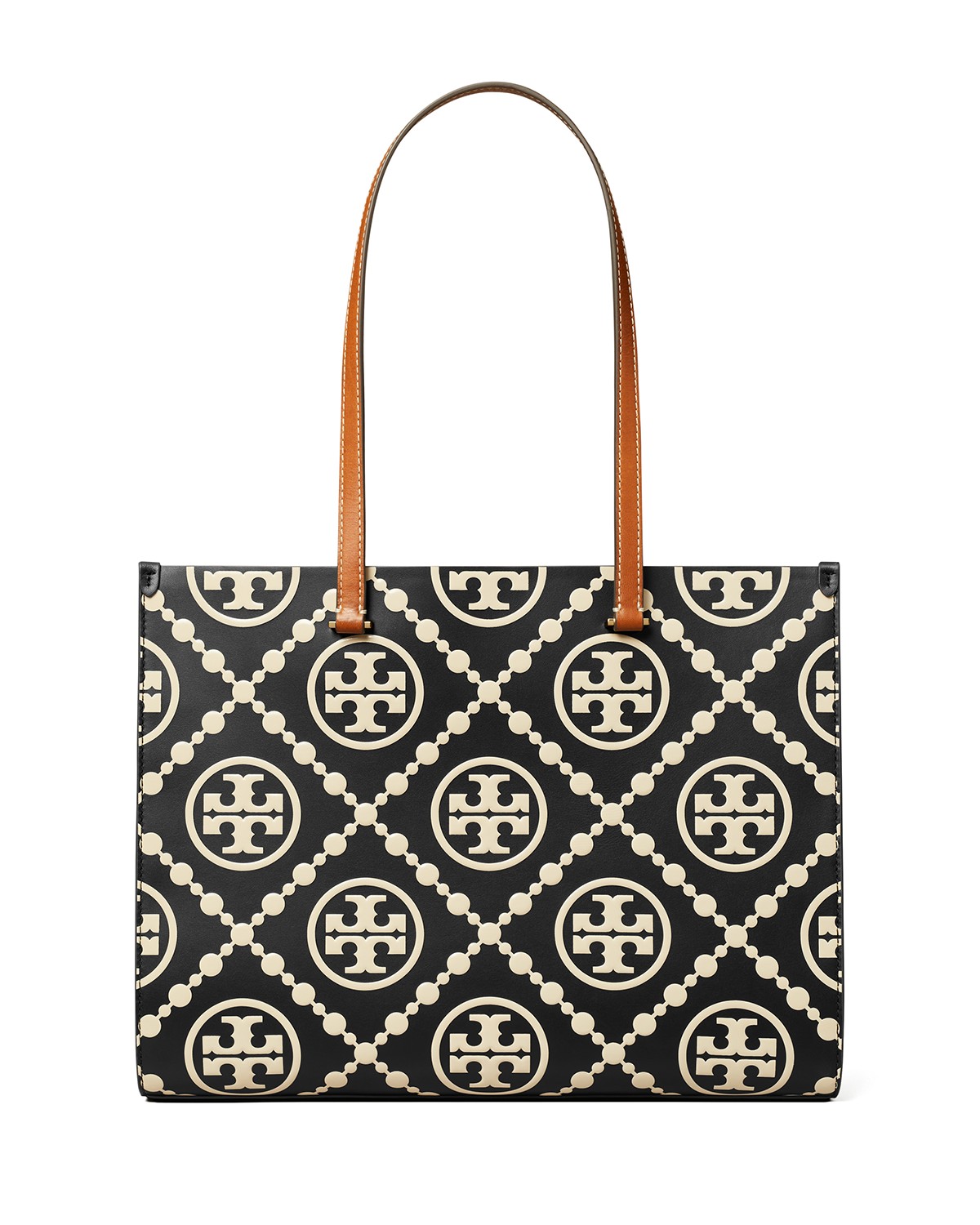 T Monogram Contrast Leather Tote