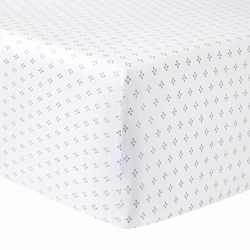 Anne De Solene Malacca Fitted Sheet, Queen In Blue On White