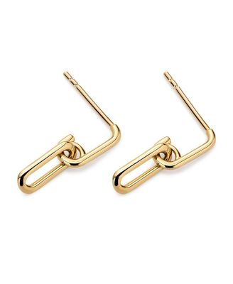  Solid Yellow Gold Oval Links Drop Earrings
