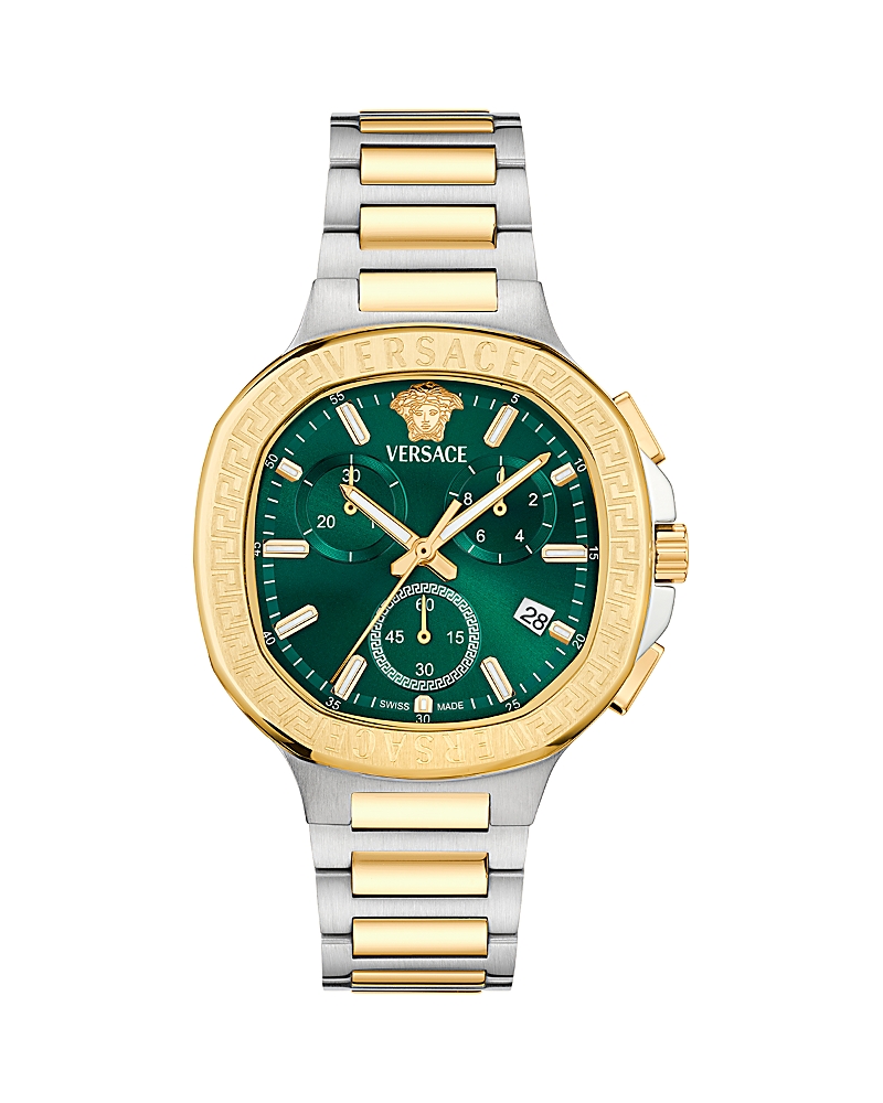 Versace V-chrono Square Chronograph, 40mm In Green/two Tone