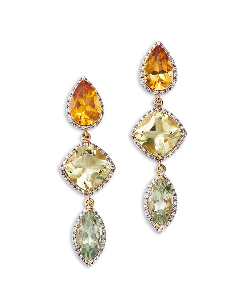 Shop Bloomingdale's Fine Collection Mixed Cut Multicolor Amethyst & Diamond Drop Earrings In 14k Rose Gold In Yellow Gold
