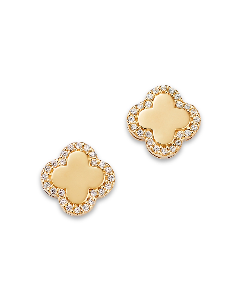 Bloomingdale's Fine Collection Diamond Clover Stud Earrings In 14k Yellow Gold, 0.15 Ct. T. W. In Gold