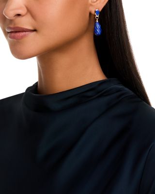 Lapis & Diamond Drop Earrings in 14K Yellow Gold