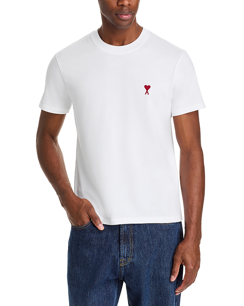Ami Alexandre Mattiussi De Caur Embroidered Organic Cotton-jersey T-shirt In White