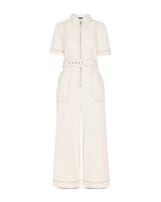 Petite Denim Pintuck Belted Jumpsuit