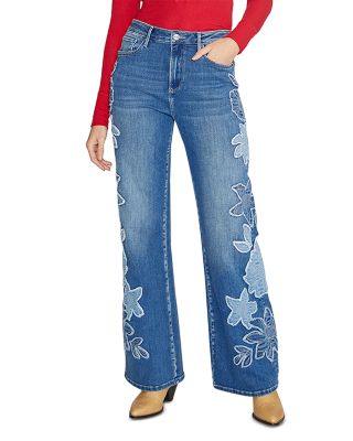 Charlee x Denim Patch Wide Legs Jeans in Medium Wash