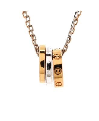 Pre-Owned Cartier - Love 3 Ring Pendant Necklace 18K Rose Gold and 18K White Gold with 6 Diamonds