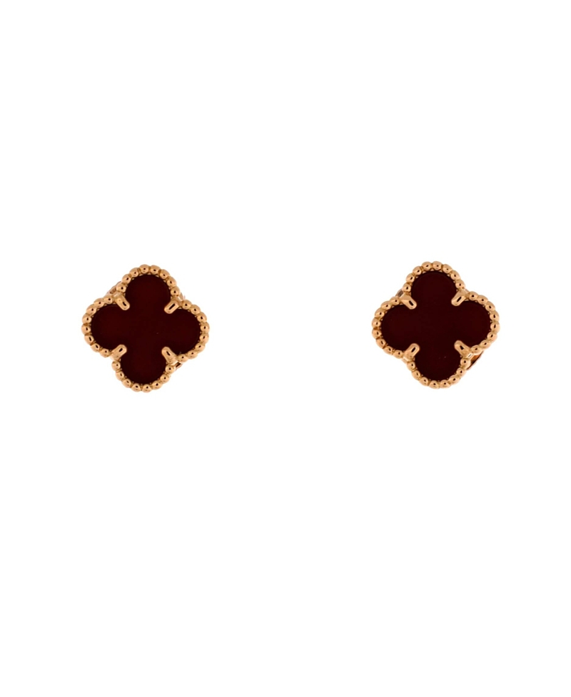 Pre-owned Pre-owned Van Cleef & Arpels Van Cleef & Arpels Sweet Alhambra Stud Earrings 18k Rose Gold And Carnelian