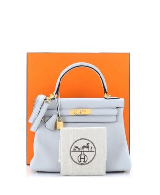 Kelly 28 Handbag Blue Clemence with Gold Hardware