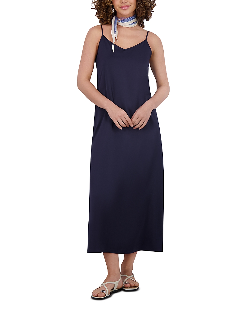 Point Satin A Line Slip Dress In Dusk Navy