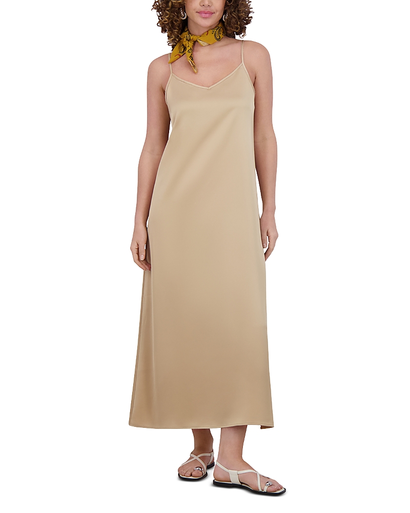 Point Satin A Line Slip Dress In Sand