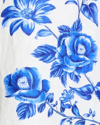 Blue Floral Cascade Wavy Sleeveless Dress